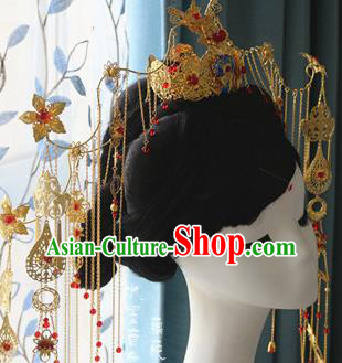 Traditional Chinese Golden Phoenix Coronet Hairpin Headdress Ancient Court Queen Hair Accessories for Women