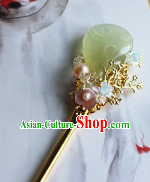Traditional Chinese Palace Carving Jade Hairpin Headdress Ancient Court Hair Accessories for Women