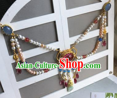 Traditional Chinese Handmade Garnet Necklace Ancient Hanfu Pearls Necklet Accessories for Women