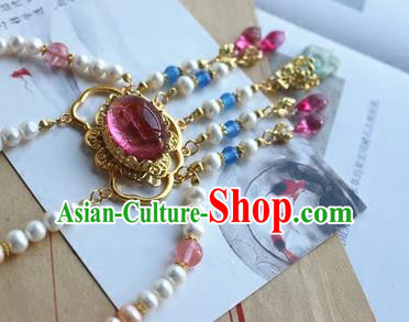 Traditional Chinese Handmade Garnet Necklace Ancient Hanfu Pearls Necklet Accessories for Women