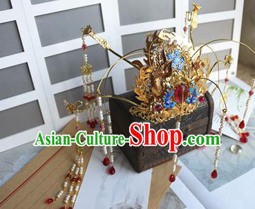 Traditional Chinese Wedding Garnet Phoenix Coronet Headdress Ancient Court Queen Hair Accessories for Women