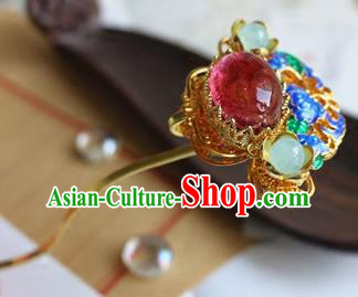 Traditional Chinese Palace Cloisonne Garnet Hairpin Headdress Ancient Court Hair Accessories for Women