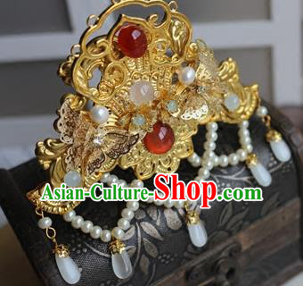 Traditional Chinese Ming Dynasty Palace Golden Hair Crown Headdress Ancient Court Hair Accessories for Women