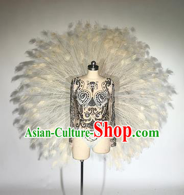 Top Miami Catwalks Deluxe White Peacock Feather Wings Stage Show Brazilian Carnival Costume for Women