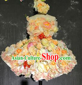 Top Grade Modern Dance Fairy Orange Flowers Short Dress Catwalks Compere Costume for Women