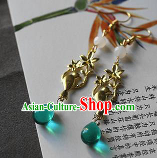 Traditional Chinese Handmade Golden Bird Earrings Ancient Hanfu Green Crystal Ear Accessories for Women