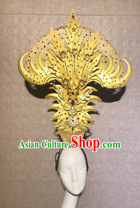 Traditional Chinese Court Stage Show Golden Phoenix Hair Clasp Headdress Handmade Catwalks Hair Accessories for Women