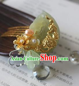Traditional Chinese Palace Jade Hair Comb Headdress Ancient Court Hair Accessories for Women