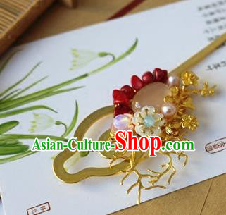 Traditional Chinese Palace White Chalcedony Hairpin Headdress Ancient Court Hair Accessories for Women