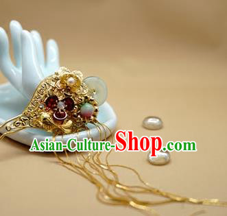 Traditional Chinese Palace Golden Jade Hairpin Headdress Ancient Court Hair Accessories for Women