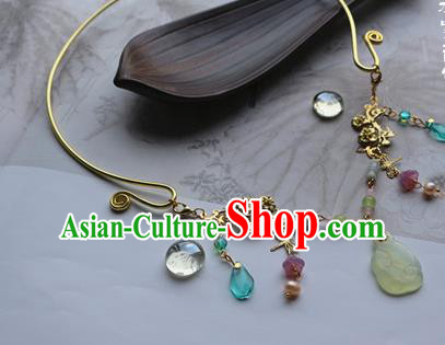 Traditional Chinese Handmade Golden Necklace Ancient Hanfu Carving Jade Rabbit Necklet Accessories for Women