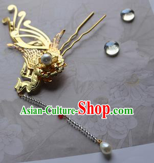 Traditional Chinese Bride Golden Phoenix Hair Clip Hairpin Headdress Ancient Court Hair Accessories for Women