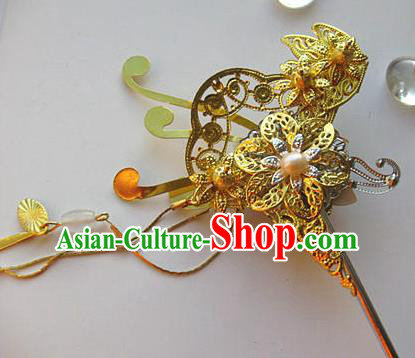 Traditional Chinese Bride Golden Tassel Hairpin Headdress Ancient Court Hair Accessories for Women