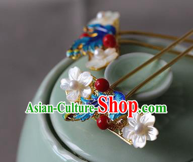 Traditional Chinese Bride Blueing Phoenix Shell Hairpin Headdress Ancient Court Hair Accessories for Women
