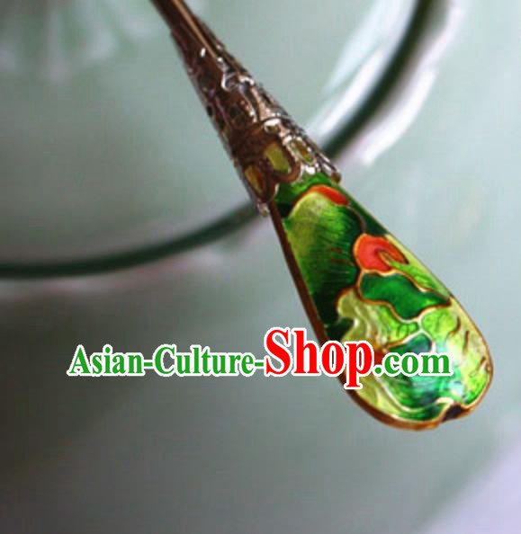 Traditional Chinese Bride Cloisonne Green Hairpin Headdress Ancient Court Hair Accessories for Women