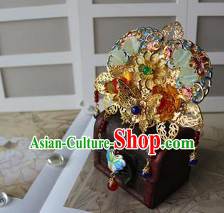 Traditional Chinese Bride Cloisonne Hair Crown Headdress Ancient Court Hair Accessories for Women