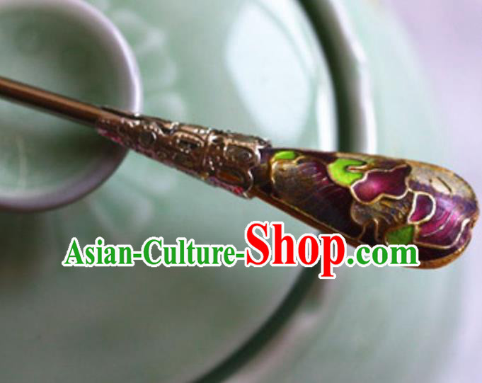 Traditional Chinese Bride Cloisonne Purple Hairpin Headdress Ancient Court Hair Accessories for Women