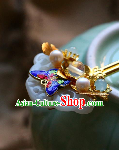 Traditional Chinese Bride Cloisonne Butterfly Ginkgo Hairpin Headdress Ancient Court Hair Accessories for Women