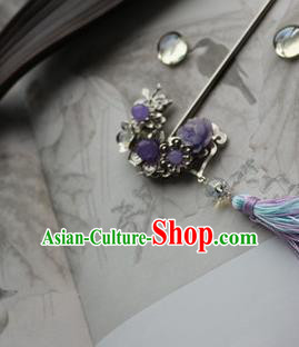 Traditional Chinese Bride Purple Peony Hairpin Headdress Ancient Court Hair Accessories for Women