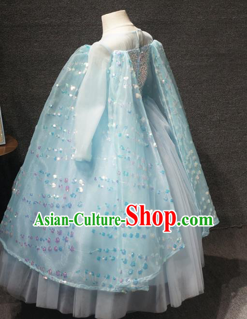 Top Grade Children Birthday Blue Full Dress Catwalks Stage Show Princess Costume for Kids