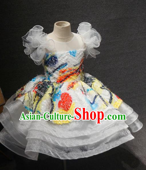 Top Grade Children Birthday White Bubble Short Dress Catwalks Stage Show Princess Costume for Kids