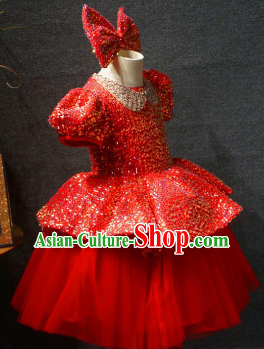 Top Grade Children Day Performance Red Dress Catwalks Stage Show Birthday Costume for Kids