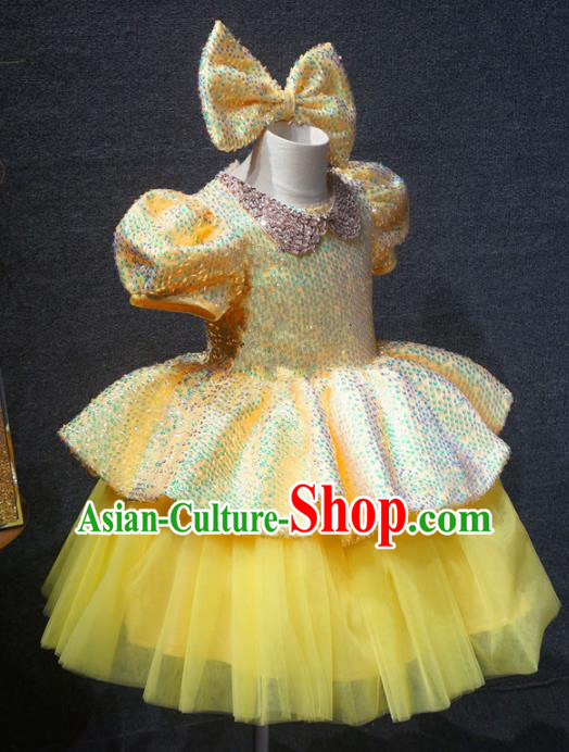 Top Grade Children Day Performance Yellow Dress Catwalks Stage Show Birthday Costume for Kids