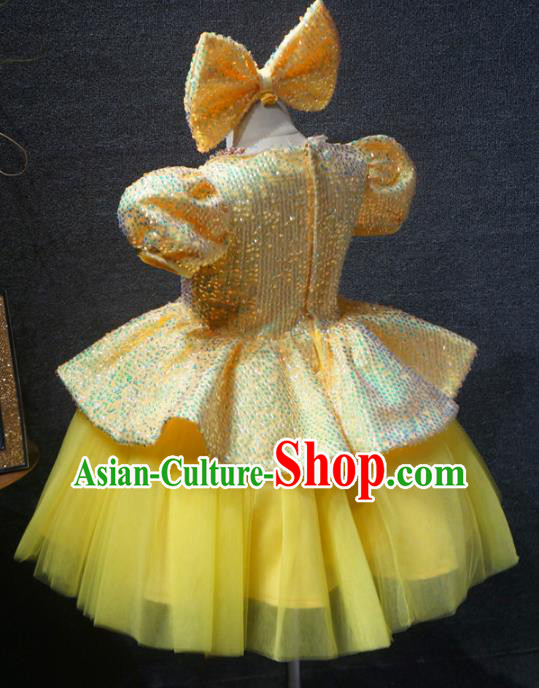 Top Grade Children Day Performance Yellow Dress Catwalks Stage Show Birthday Costume for Kids