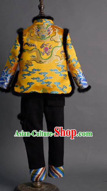 Traditional Chinese Children Classical Dance Golden Tang Suit Compere Stage Performance Costume for Kids