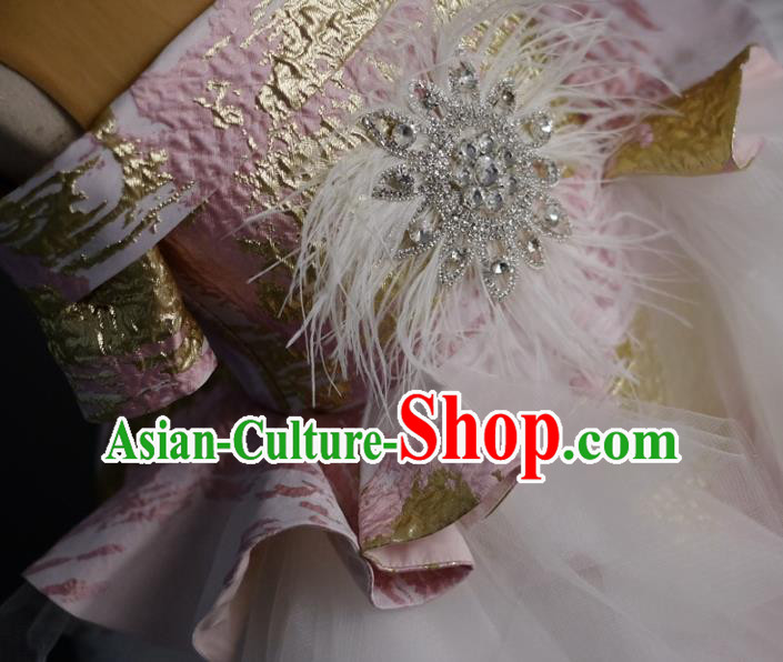 Top Children Cosplay Princess White Veil Trailing Full Dress Catwalks Compere Stage Show Dance Costume for Kids