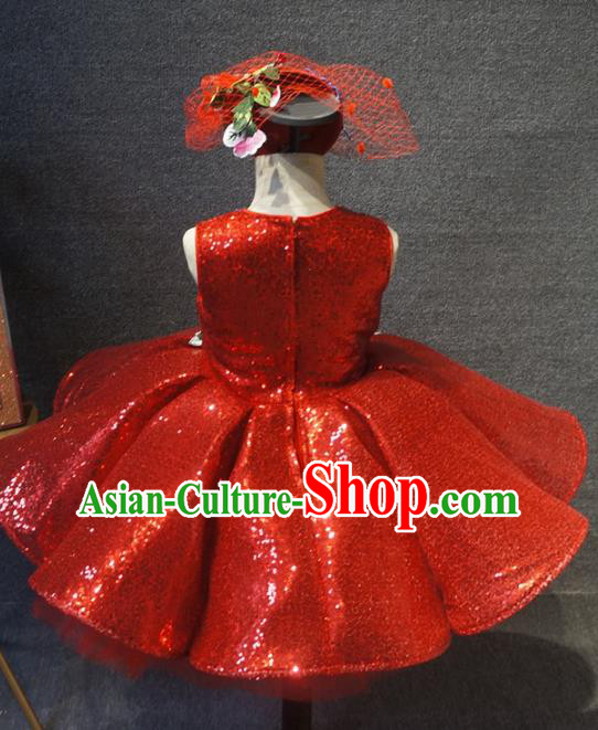 Top Children Day Dance Performance Embroidered Flower Bird Red Dress Catwalks Stage Show Birthday Costume for Kids