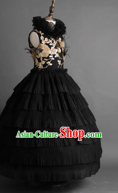 Top Children Fairy Princess Black Veil Full Dress Compere Catwalks Stage Show Dance Costume for Kids