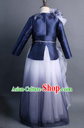 Traditional Chinese Girl Classical Dance Navy Veil Dress Compere Stage Performance Costume for Kids