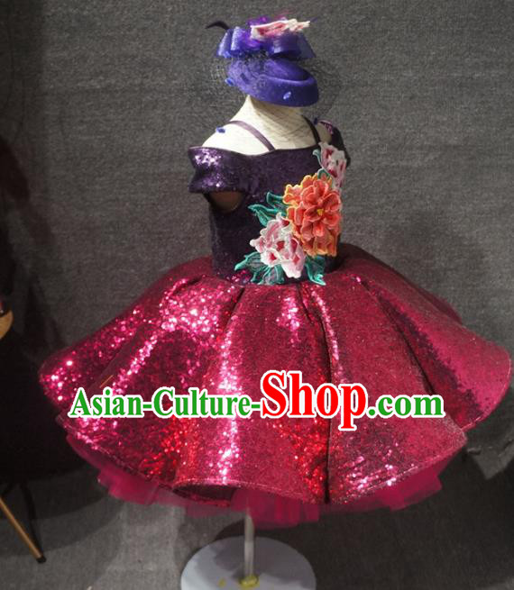 Top Children Kindergarten Performance Rosy Short Dress Catwalks Stage Show Birthday Costume for Kids