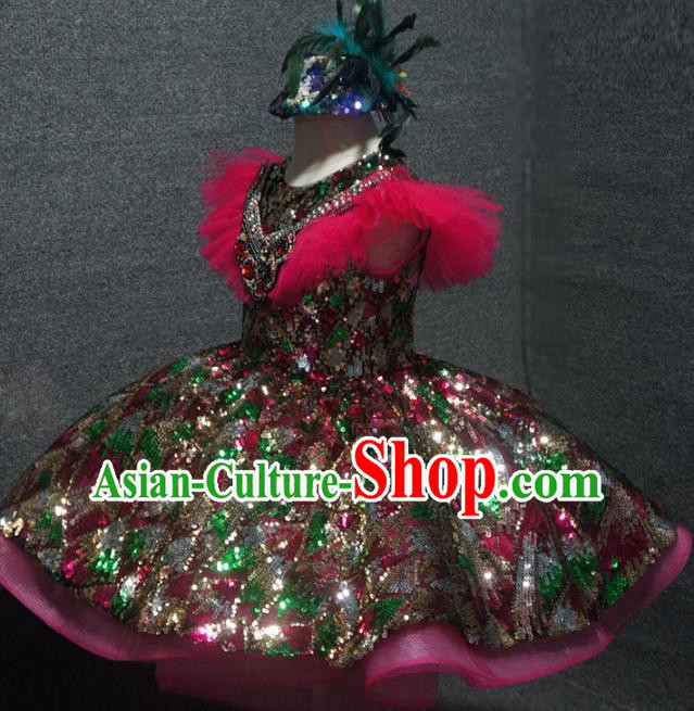 Top Children Dance Short Paillette Dress Catwalks Princess Stage Show Birthday Costume for Kids