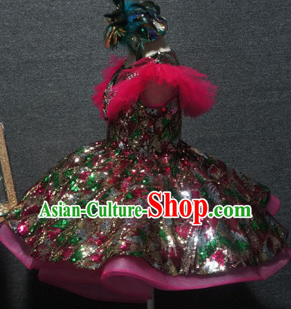 Top Children Dance Short Paillette Dress Catwalks Princess Stage Show Birthday Costume for Kids