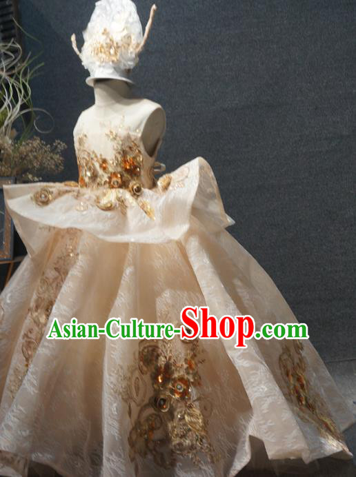 Top Children Piano Recital Champagne Full Dress Catwalks Princess Stage Show Birthday Costume for Kids