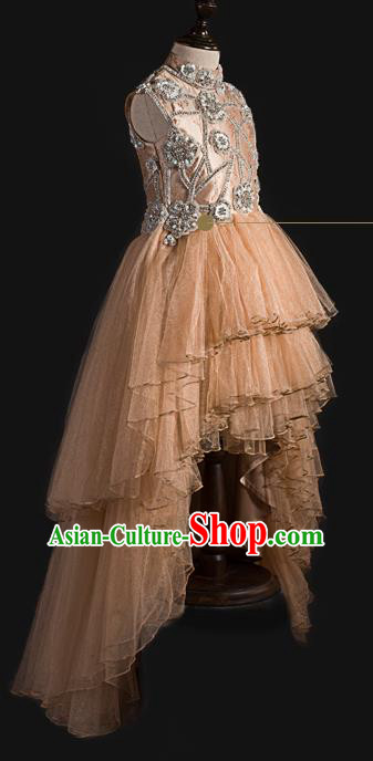 Top Children Fairy Princess Pink Full Dress Compere Catwalks Stage Show Dance Costume for Kids