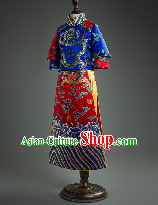 Traditional Chinese Qing Dynasty Princess Red Dress Compere Stage Performance Costume for Kids