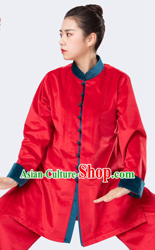 Traditional Chinese Tai Chi Red Velvet Outfits Martial Arts Stage Performance Costumes for Women