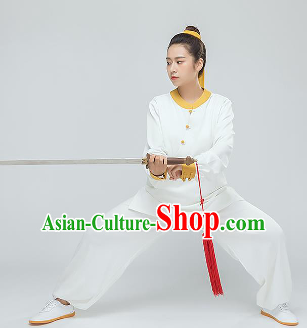 Traditional Chinese Tai Chi Kung Fu White Outfits Martial Arts Stage Performance Costumes for Women