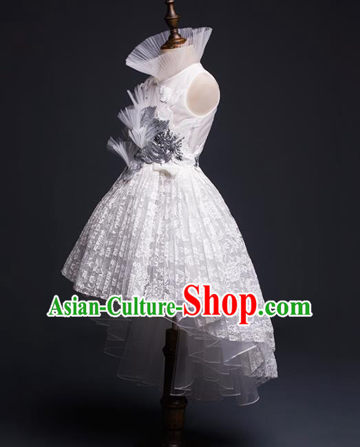 Top Children Cosplay Princess White Lace Short Dress Compere Catwalks Stage Show Dance Costume for Kids