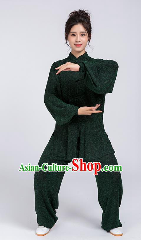 Top Chinese Tai Chi Training Green Outfits Traditional Kung Fu Martial Arts Competition Costumes for Women