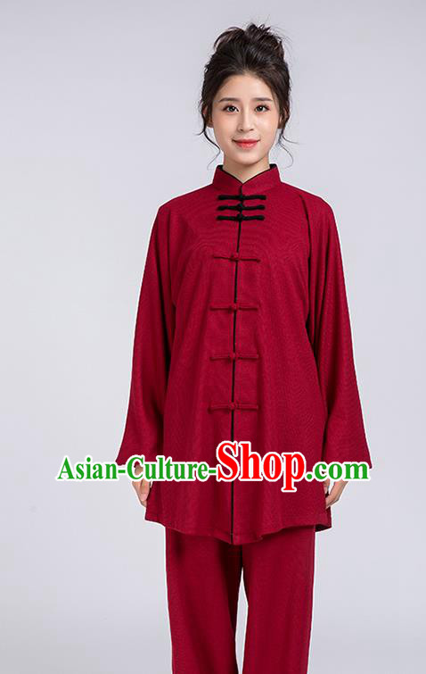 Top Chinese Tai Chi Chuan Training Wine Red Outfits Traditional Kung Fu Martial Arts Competition Costumes for Women