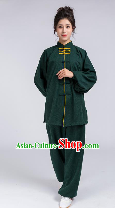Top Chinese Tai Chi Chuan Training Atrovirens Outfits Traditional Kung Fu Martial Arts Competition Costumes for Women