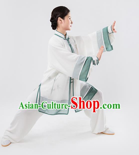 Top Chinese Martial Arts Printing Bamboo Green Outfits Traditional Tai Chi Kung Fu Training Costumes for Women
