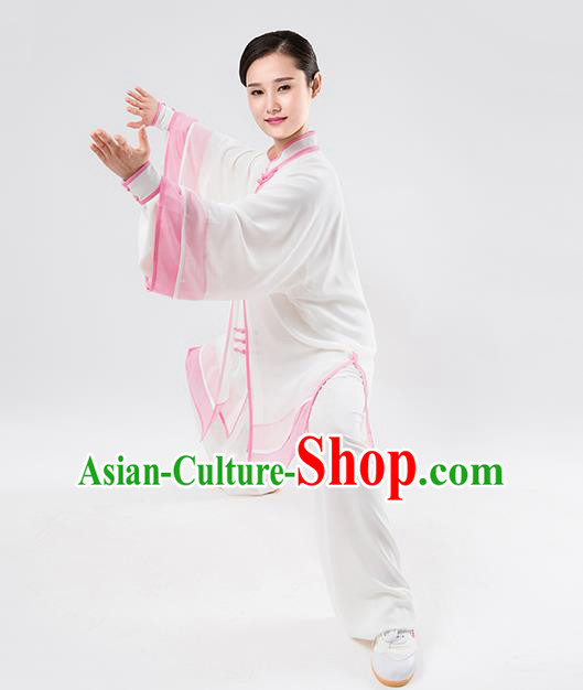 Top Chinese Martial Arts Printing Pink Outfits Traditional Tai Chi Kung Fu Training Costumes for Women