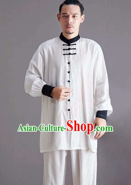 Chinese Martial Arts White Outfits Traditional Tai Chi Kung Fu Training Costumes for Men
