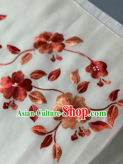 Chinese Classical Embroidered Peach Blossom Pattern Design White Silk Fabric Asian Traditional Hanfu Brocade Material