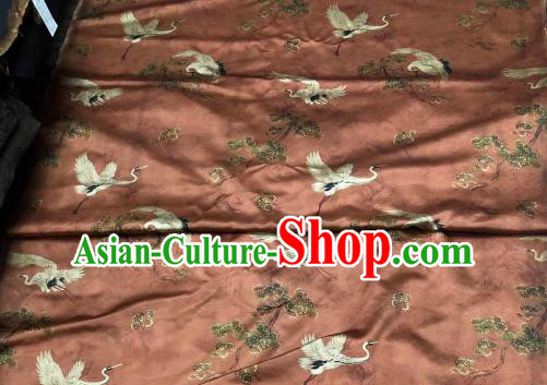 Chinese Traditional Crane Pine Design Pattern Orange Silk Fabric Cheongsam Gambiered Guangdong Gauze Drapery